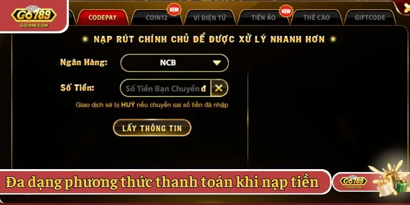 Đa dạng phương thức thanh toán khi nạp tiền