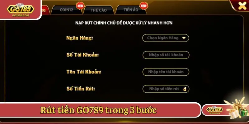 Rút tiền GO789 trong 3 bước
